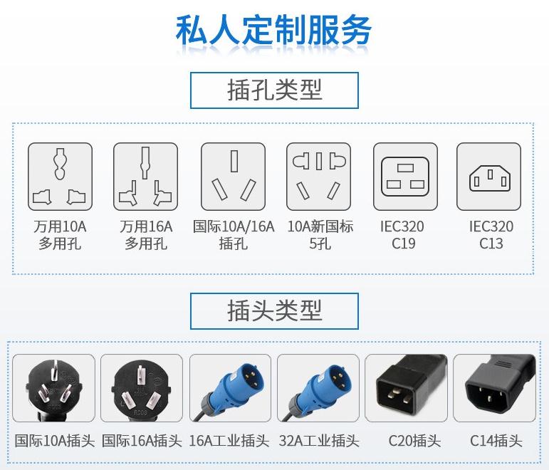 麥森特支持PDU定制，不同插孔不同插頭不同模塊都可以定制